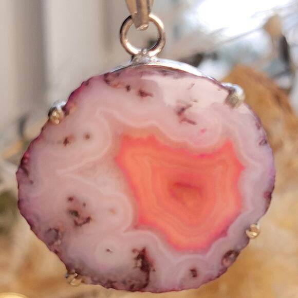 Radiant Pink Solar Quartz Pendant, Sterling Silver Natural Gemstone Necklace - Picture 1 of 10